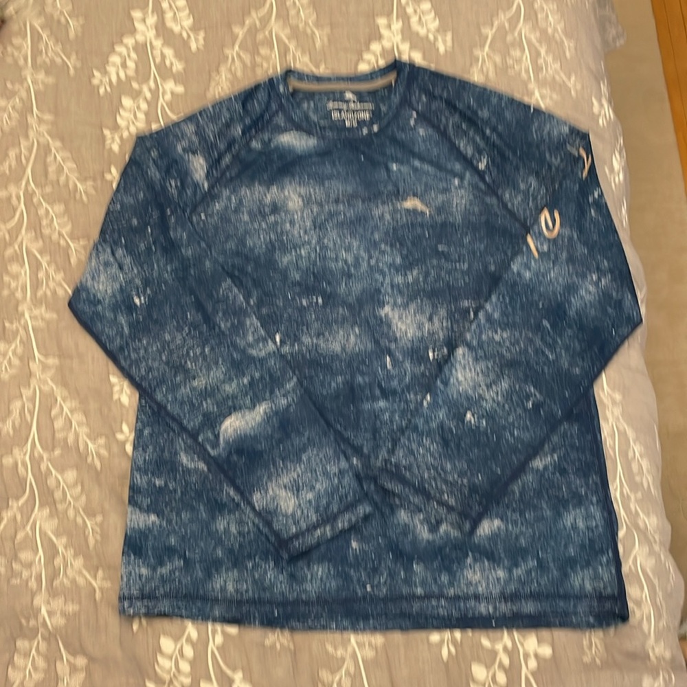 EUC Tommy Bahama Navy Island Zone Performance Graphic Long Sleeve Tee Sz Medium